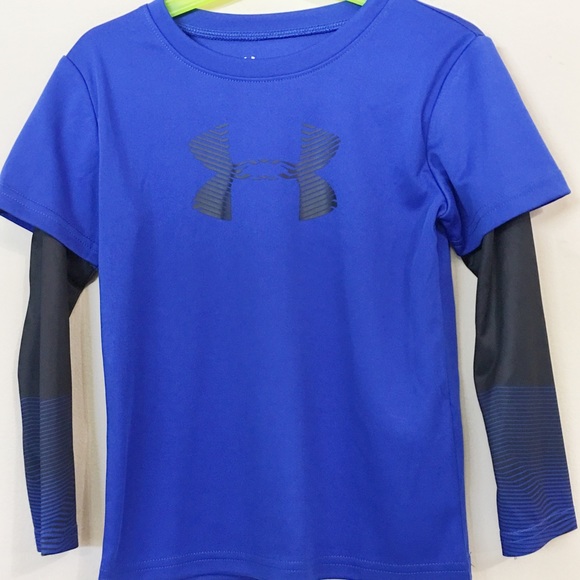 🔹NWT UA blue black mock layer tee full 4T 3T Avlb - Picture 2 of 5